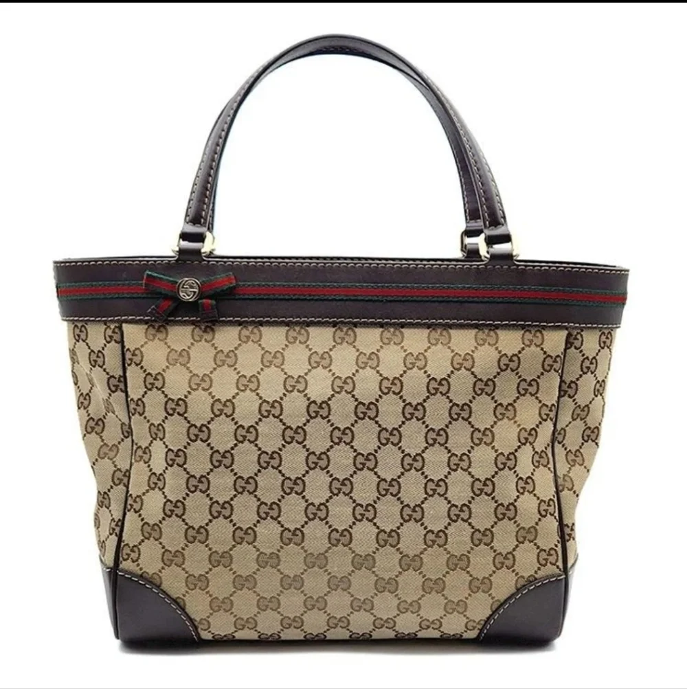 Dbl Authentic Certified Gucci Beige and Dark Brown Tote